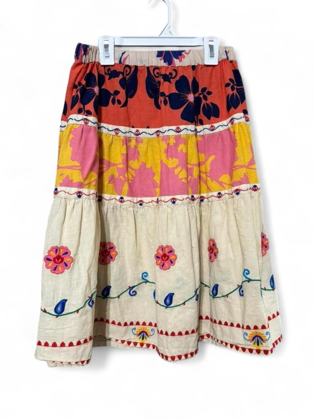 ZARA KIDS Bohemian Tiered Floral Midi Skirt in Coral, Yellow & Cream